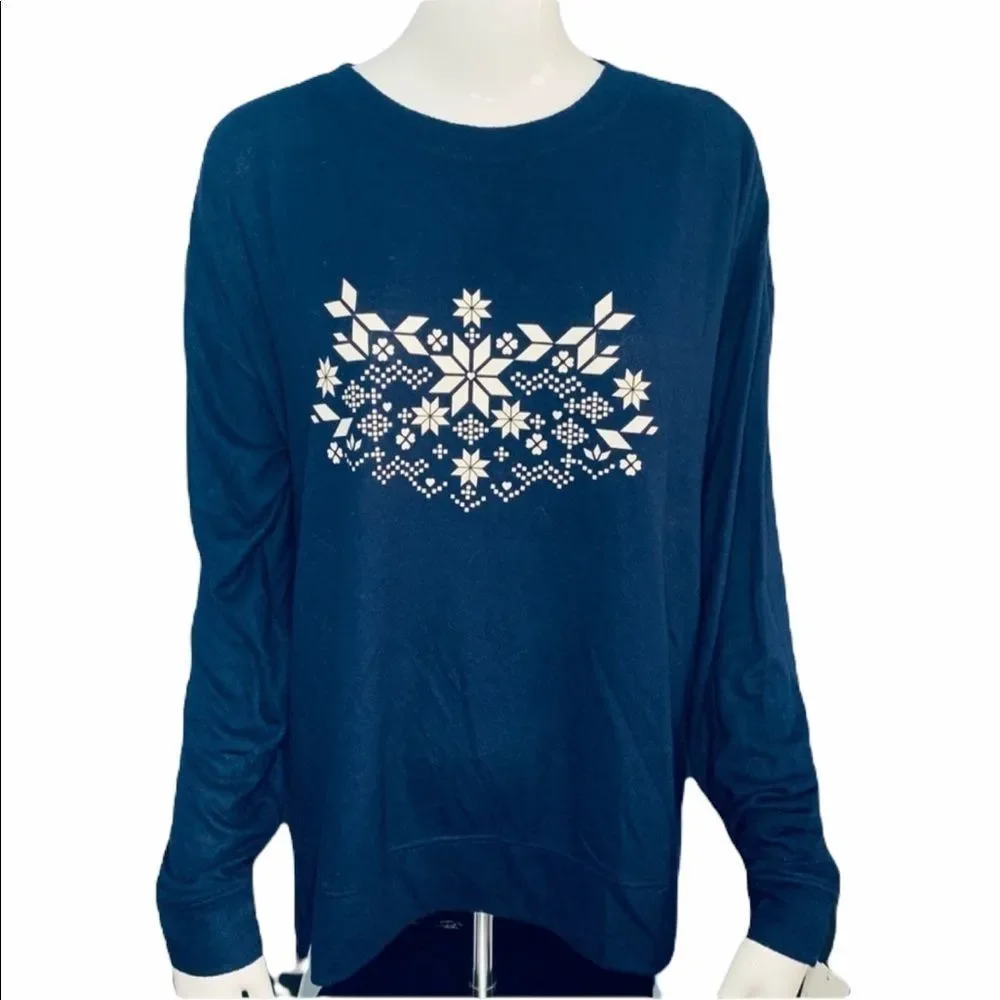 NWT BP from Nordstrom Cozy Lounge Top M navy Snowflake - Picture 2 of 15